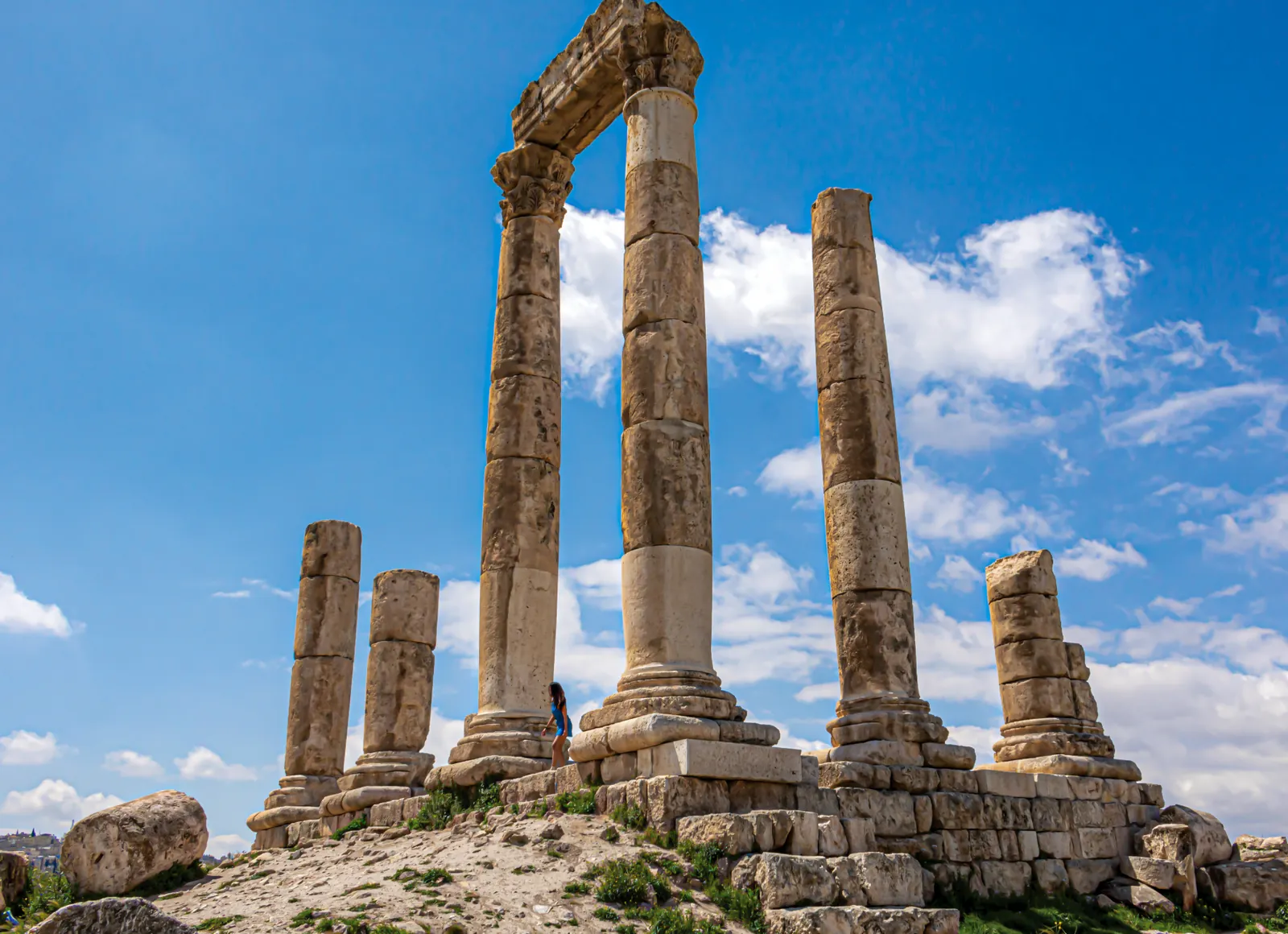 Columns of the Roman Temple of Hercules on the Citadel hill in Amman, Jordan