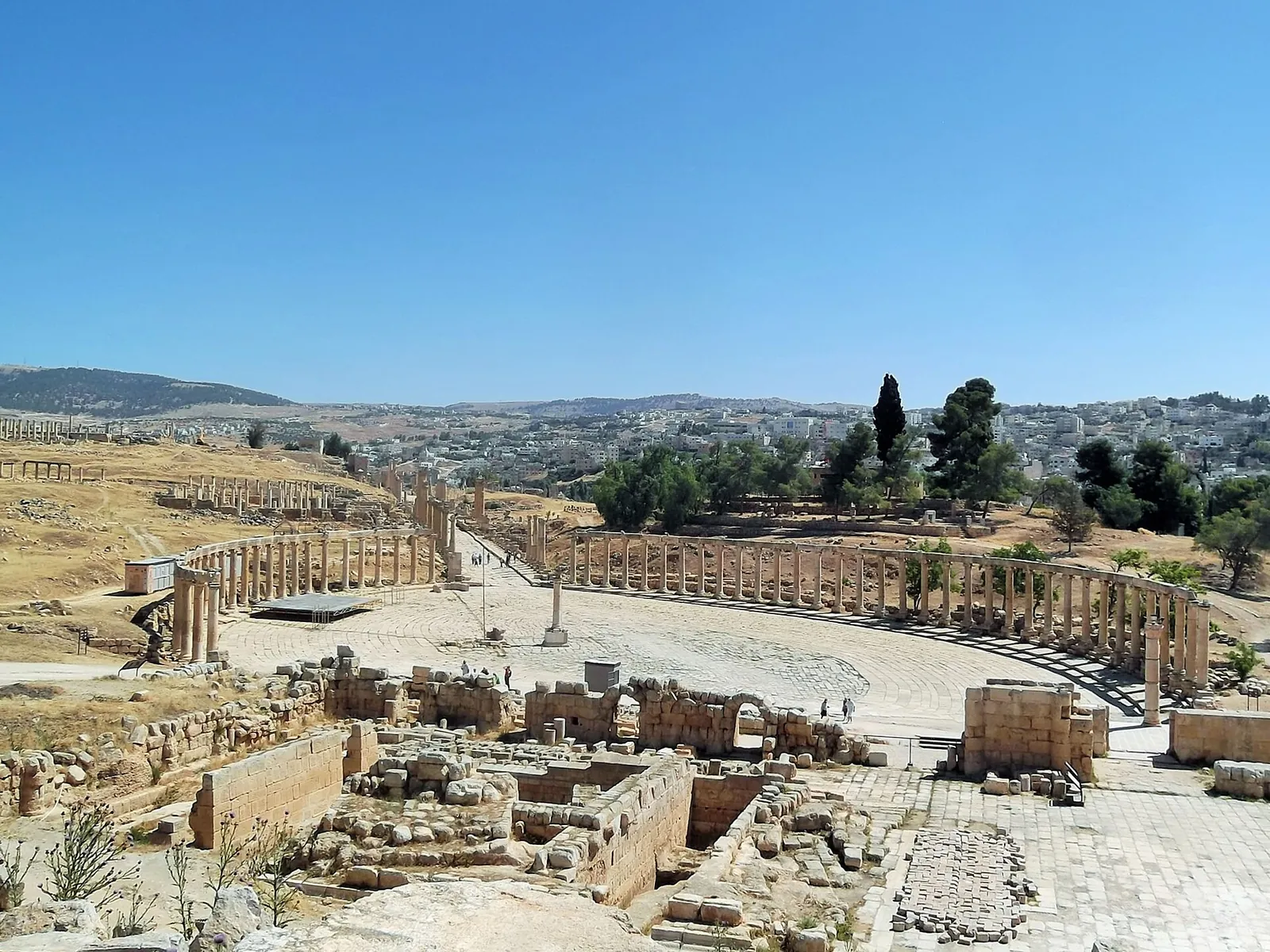 The colonnaded Oval Plaza at the Roman city of Jerash, Jordan