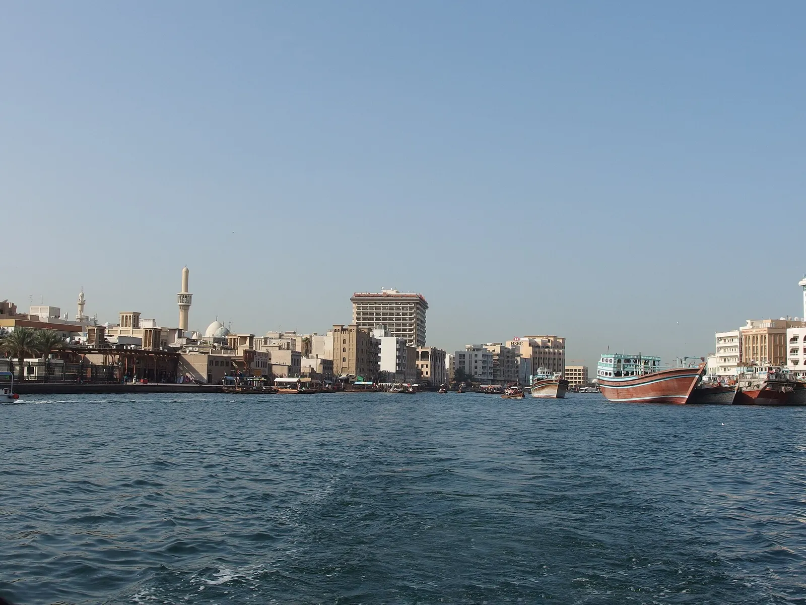 View across Dubai Creek from an abra between Bur Dubai and Deira