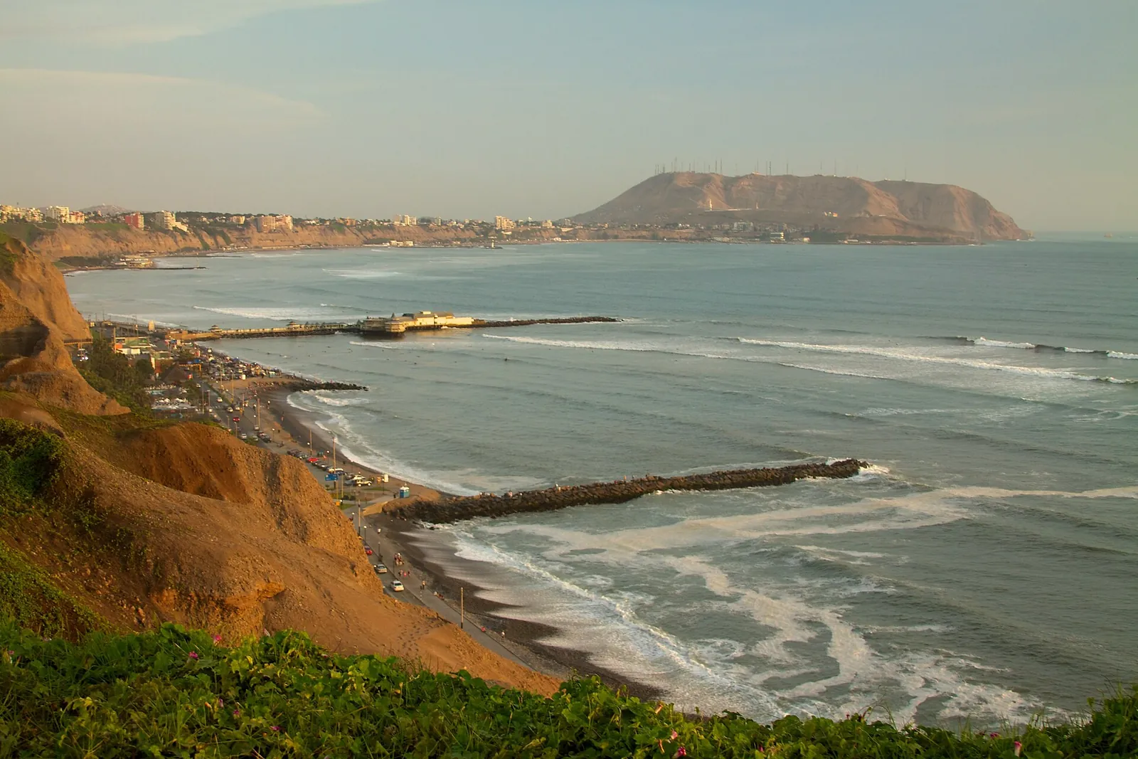 Evening light over the cliffs and Pacific coastline of Lima, Peru