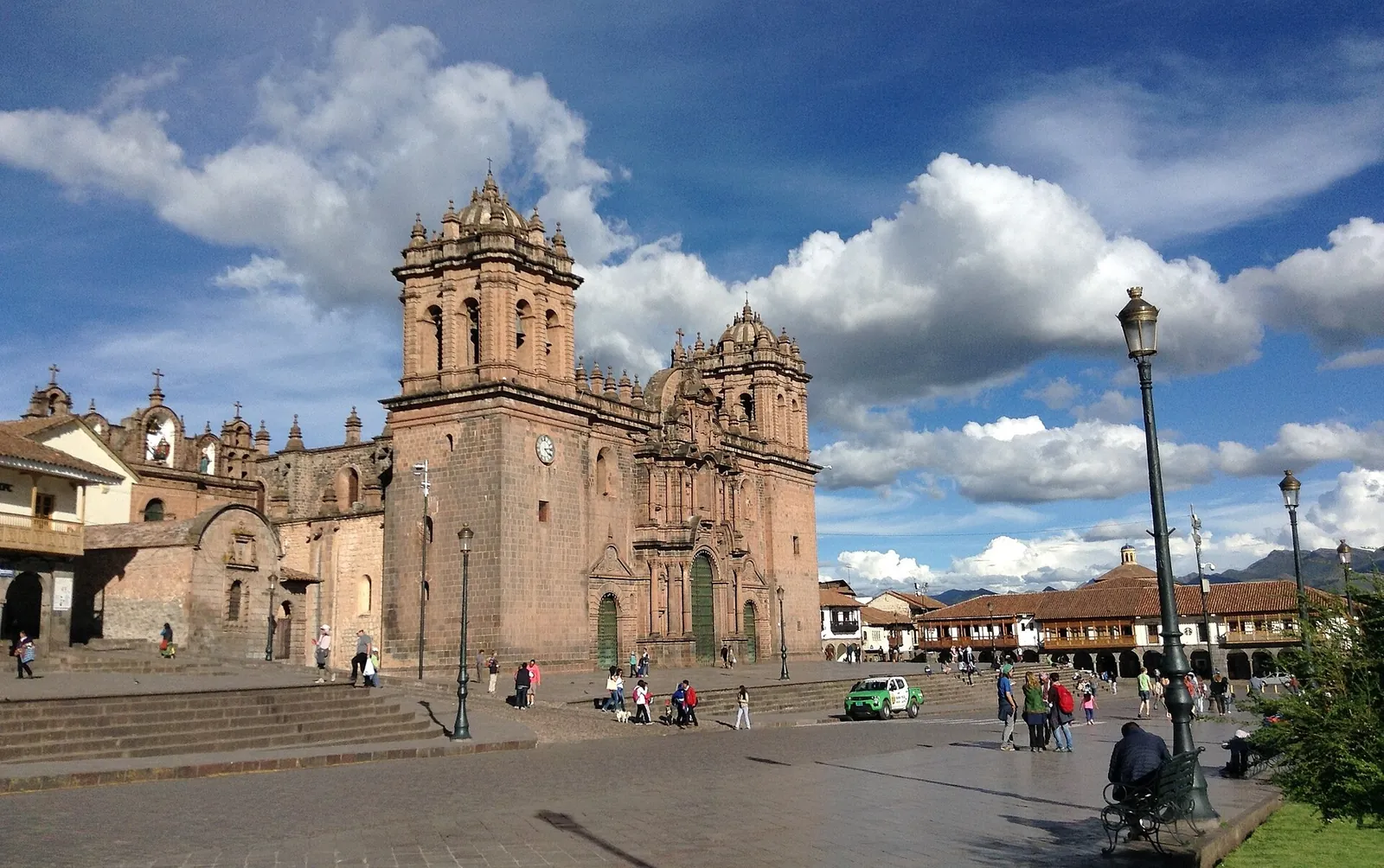 Cusco Cathedral on the Plaza de Armas under a blue Andean sky