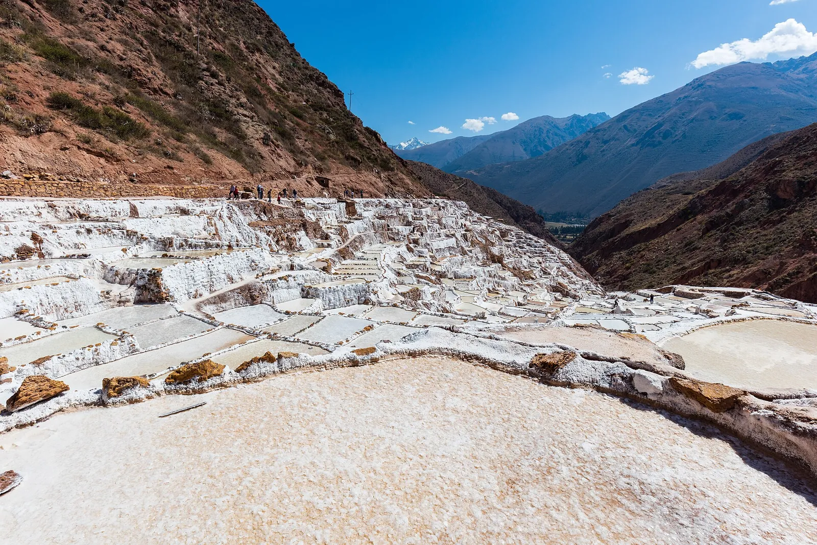 Terraced salt pans of the Salineras de Maras on a hillside in the Sacred Valley