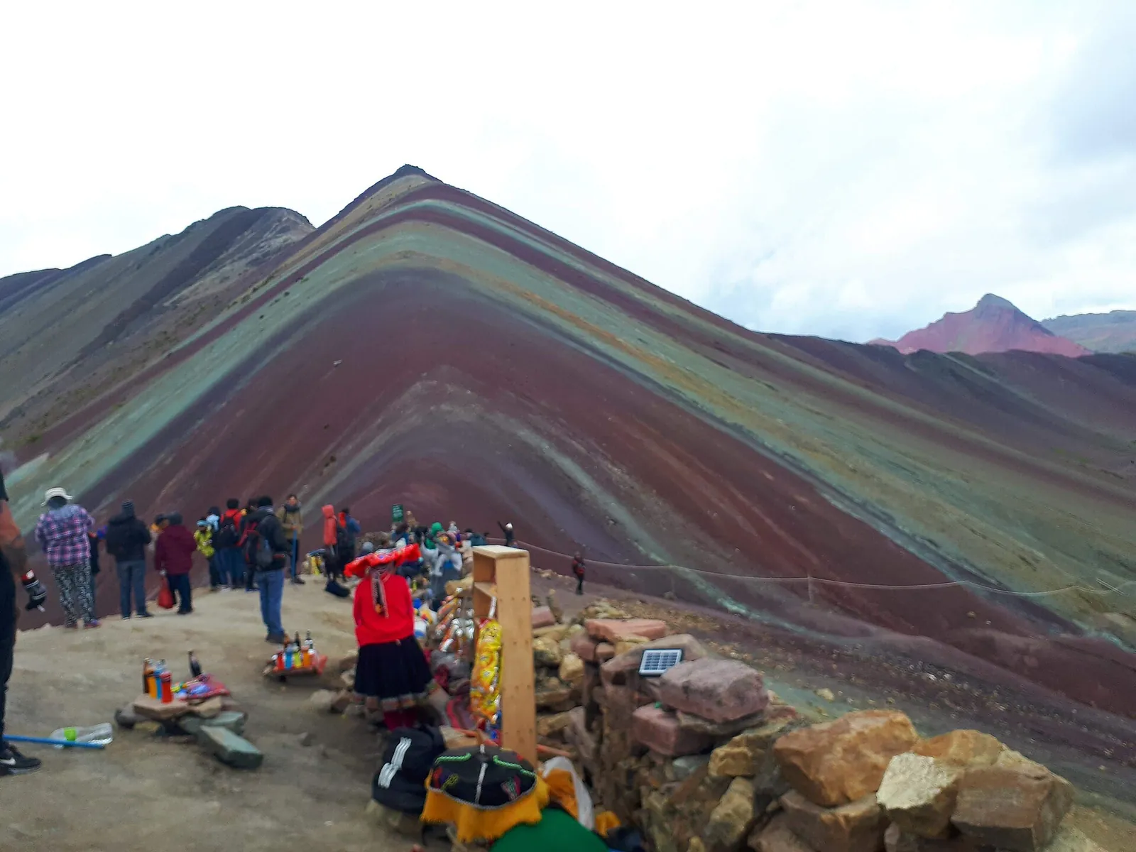 Hikers at the viewpoint of Vinicunca, the Rainbow Mountain near Cusco